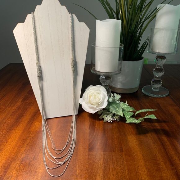 CHICO’S Silver beaded and chain Statement Necklace. 39”-43” - Picture 2 of 8